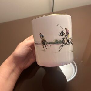 Ralph Lauren Polo Scene Mug 1983 Fine English Bone China Equestrian Gold Rim